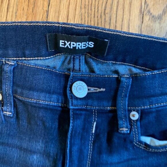 Express Dark Wash Legging Mid Rise Stretch 4s 4c Distressed Hole Blue Skinny - Picture 8 of 11